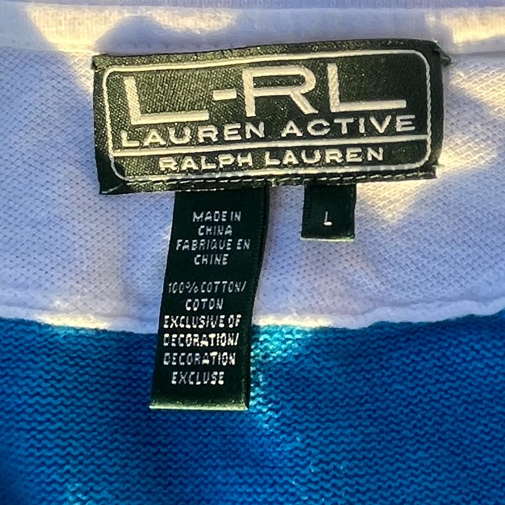 Lauren Ralph Lauren Vintage V-Neck Collared Embroidered Knit Deep Ocean Blue  L - Picture 10 of 12